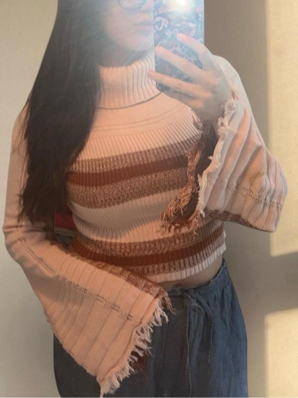 Skylar + Madison Pink and Brown Turtleneck Stripe Sweater
